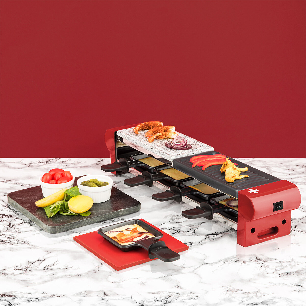 cucina conviviale > raclette, fonduta e grill > raclette con grill e pietra  in granito per 6 persone design in legno : Koenig - IT