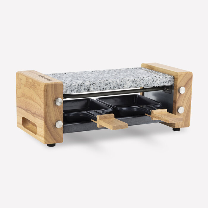 raclette con grill e pietra in granito per 2 persone Design in legno